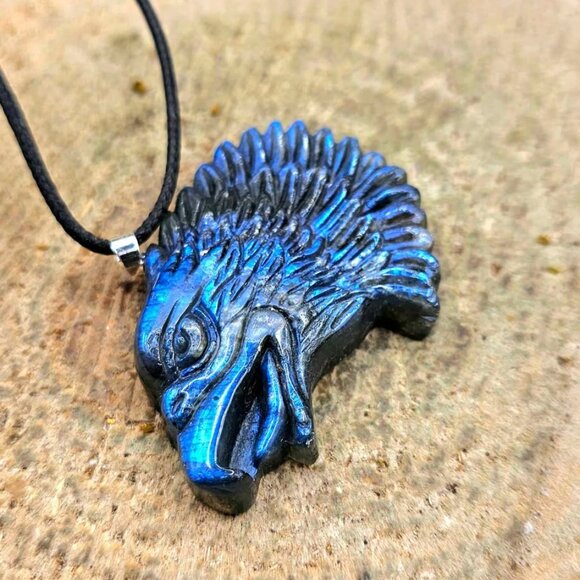Nature Labradorite Flashy Strong Eagle Head Pendant Necklace - Picture 3 of 10